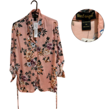 Like An Angel Women's Floral Blouse Pink Size 2X Button-Up Drawstring Sides - $15.83