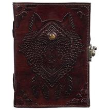 Handmade Leather Diary Embossed with Star, Journey &amp; Double Wolf Diary w... - £35.97 GBP