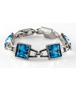 Swarovski Silver Plated Large Blue Crystal Station Bracelet w/ Crystal C... - $4,953.96 MXN