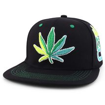 Trendy Apparel Shop Large Marijuana Leaf Flatbill Snapback Baseball Cap - Black - £13.62 GBP