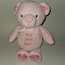 Kellytoy Pink Teddy My First Bear Rattle Plush 13&quot; Baby Toy Stuffed Animal Bow - £11.83 GBP