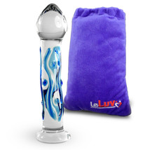 LeLuv Pointed Bulb Head Blue Lines and Dots Bent Shaft Flat Base Dildo - £19.86 GBP