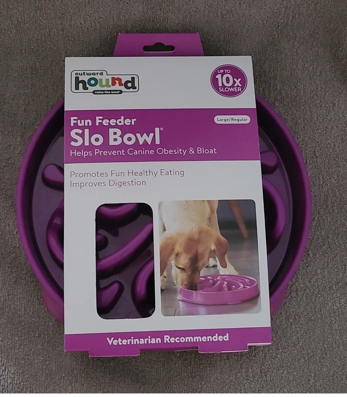 Outward Hound Purple Dog Pet Fun Feeder Slo Bowl Vet Recommended  Large 11" - $12.50
