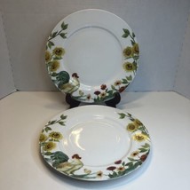 Pfaltzgraff Rooster Meadow 2 Dinner Plates 10.5&quot; Sunflowers Chicken - £23.73 GBP