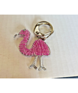 Beadworx glass bead art work retired keychain 3 1/2” x 2”  pink flamingo - $209.27 MXN