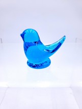 Vintage Bluebird Of Happiness Signed Leo Ward Blue Art Glass Bird 2&quot; 1990 - $13.50
