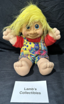 Russ Troll Yellow Hair Blue Eyes Soft Plush Doll figure Multi color overalls - £19.90 GBP