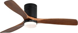 The Caci Mall 52-Inch Indoor Flush Mount Ceiling Fan Features Three Walnut Wood - £132.62 GBP