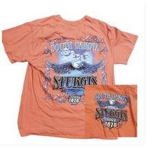 Y2K Sturgis Biker Mount Rushmore South Dakota Coral Pink Graphic T-shirt Large - $33.77