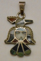 Taxco Mexico Vintage Silver Bird Pendant Inlay Stones Signed Mcr - £47.41 GBP