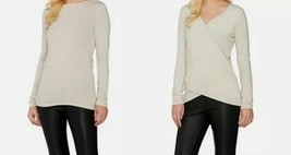 H BY Halston Reversible Wrap Style Long Sleeve Sweater ~ Stone ~ Women&#39;s... - $30.00