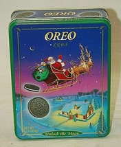 Nabisco Oreo Cookie Tin Box Canister Christmas Advertising 1995 Friend of Santa - £17.33 GBP