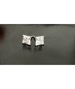 7mm Princess Square Created Diamond Stud Earrings 14K White Gold Sterlin... - $8.99