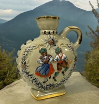 Vtg West Germany Ceramic Decanter HAND PAINTED Dancing Bavarian Couple F... - $29.69