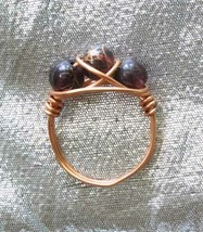 Elegant Hand-crafted Mocha Glass &amp; Copper Ring 1970s vintage size 5 - £9.77 GBP