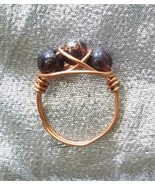 Elegant Hand-crafted Mocha Glass &amp; Copper Ring 1970s vintage size 5 - £9.67 GBP