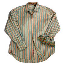 Robert Graham Mens Long Sleeve Button Up Shirt Blue Orange Striped Flip Cuffs XL - £23.35 GBP
