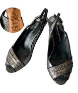 Donald Pliner Frill Metallic Crackle Pewter Slingback Peep Toe Heels 6.5 SIGNED - $32.37