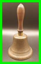 Antique 3¼&quot; Dia. 6&quot; Tall Bronze Hand Bell Wood Handle School Teacher Town Crier  - £62.27 GBP