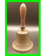 Antique 3¼&quot; Dia. 6&quot; Tall Bronze Hand Bell Wood Handle School Teacher Tow... - £62.57 GBP