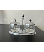 Vtg Chrome &amp; Glass Condiment Complete Set w/ Tray - Danny Wilson Origina... - $371.00 MXN