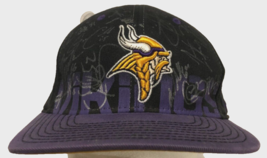 Signed Minnesota Vikings NFL Vintage NFC Reebok Black Purple Hat Cap L/XL - $97.98