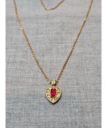 Gold Tone Ruby Costume Jewelry Heart Necklace, 19&#39;&#39; Length Vintage  - $183.25 MXN