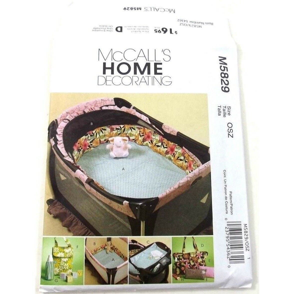 McCalls 5829 Home Decorating Pattern  Diaper Bag & Pad Sheets Pacifier Keeper - $10.88