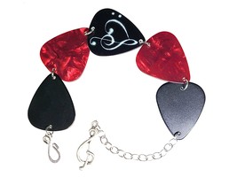 Guitar Pick Bracelet Black, Red, Bass, Treble Clef Heart - £19.98 GBP