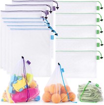 12 Pcs Heavy Duty Reusable Mesh Produce Bags Barcode Scanable See Throug... - £27.02 GBP