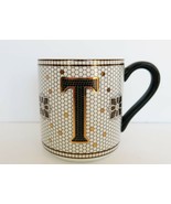 Anthropologie Gold Black Honeycomb Mosaic Tile Monogram T Initial Coffee... - $41.01 CAD