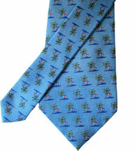 Men&#39;s TANGO Blue Tie 100% Silk Palm Tree Beach Umbrella Ocean Island Tro... - £19.11 GBP