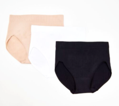 Breezies Seamless Rib Full High Cut Panties - 3 Pack- BASIC, 1X - £18.24 GBP