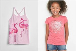 New Gap Kids Girl Earth Graphic Sequin Cami Flamingo Cotton Pink T-shirt... - £11.77 GBP