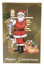 Christmas Santa Claus Gold Background Whitney Postcard FILLING STOCKING - $14.00