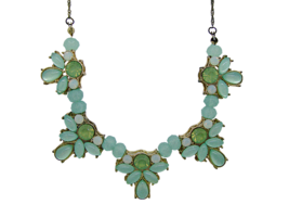 Vintage Floral Greens Chunky Statement Necklace Gold Tone Mint, Seafoam Peridot  - £11.56 GBP