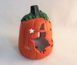 Ceramic Witch Pumpkin Tea Light Halloween Candle Holder - £16.69 GBP