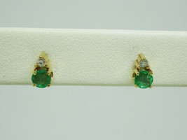 Genuine Emerald 0.50ct tw &amp; Diamond Stud Earrings 14k - £318.20 GBP