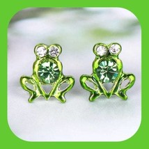 New Absolutely Darling Big Eye Rhinestone Frog Stud Earrings - £4.79 GBP