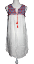 Old Navy Tank Dress Size Small S White Blue Red Embroidery Lined Boho W/ Tassles - £17.72 GBP