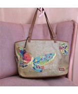 Sakroots Straw Large Shoulder Handbag Bag Butterfly Floral Purse Peace B... - $33.69