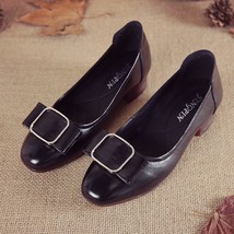OUKAHUI Spring Summer Vintage Leather Low Heel Pumps Women Shoes 2020 Round Toe  - £45.56 GBP