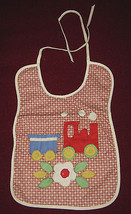 Baby Bib 2 Bibs Hand Crafted Train Boats Floral Linen Cotton Quilted Applique - £15.17 GBP