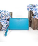 Michael Kors Santorini Blue Leather Adele Double Zip Phone Wristlet NWT ... - $137.33 CAD