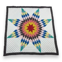 Vtg Hand Sewn Kid’s Lone Star Multicolor Ditzy Prints Lap Quilt 44” Square - £46.58 GBP