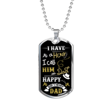 Happy Birthday Dad Hero Necklace Stainless Steel or 18k Gold Dog Tag 24&quot; Chain - £37.92 GBP+