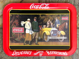 Coca Cola &quot;Touring Car&quot;  Bed Tray 1987 Reproduction Metal 17x13-      2 - £15.45 GBP