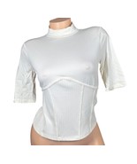 Guess Sz Small Half Sleeve High Neck Crop Top Womens Knit Ivory Ribbed P... - $418.22 MXN