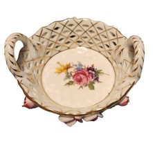 Decorative Porcelain Floral Basket w/side handles   4.5 x 2.5  made in C... - $11.65
