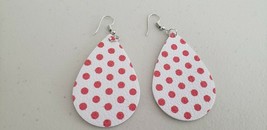 Faux Leather Dangle Earrings (New) White W/ Medium Red Dots #115 - £4.06 GBP